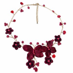 Collier Floraison Bordeaux - bijou unique