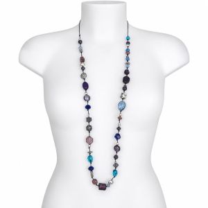 Collier long perles bleues IKITA - bijou unique