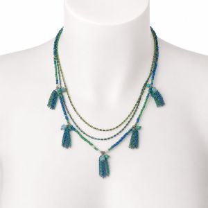 Collier Sautoir Pompons Turquoise IKITA - bijou unique
