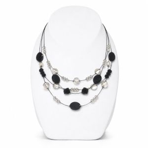 Collier multi-rangs noir & perles translucides - bijou unique