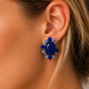 Boucles d’oreilles Fleur Saphir IKITA - bijou unique