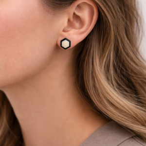 Boucles d’oreilles Ikita noir & crème pailleté - bijou unique