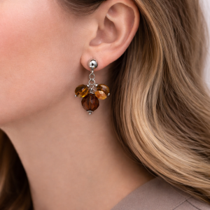 Boucles d’oreilles Ikita pendantes perles ambrées - bijou unique