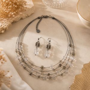 Parure cristal fumé multi-rangs - bijou unique