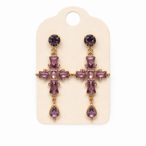 Boucles d’oreilles Ikita croix ornées rose violet pailleté - bijou unique